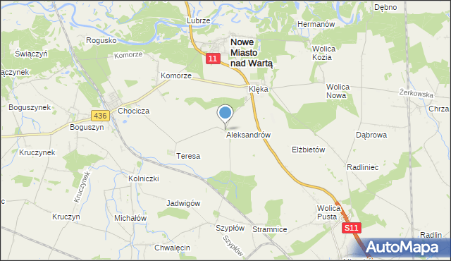 mapa Aleksandrów, Aleksandrów gmina Nowe Miasto nad Wartą na mapie Targeo